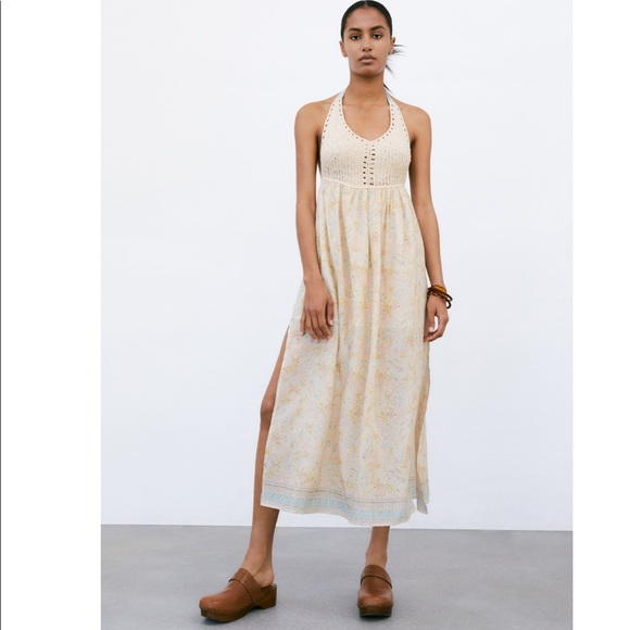 Zara Floral print crochet combination slit dress - Picture 2 of 7